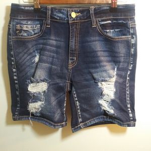 KanCan Distressed Bermuda Denim Shorts